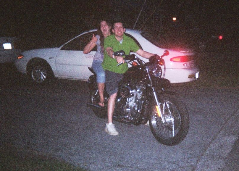 Sonny boy and daughter on Dad's Harley...
(notice they're still in the driveway... with no helmets...)
