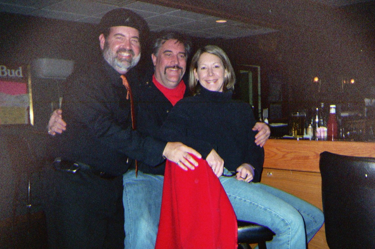 Kirk with Scott & Val Frange at Morgan's Place October 2006...all three attended East Pennsboro High School. Scott owns Players Exchange in Lemoyne where he buys, sells and trades musical equipment...we all buy from him...call 717-975-2385 to see
