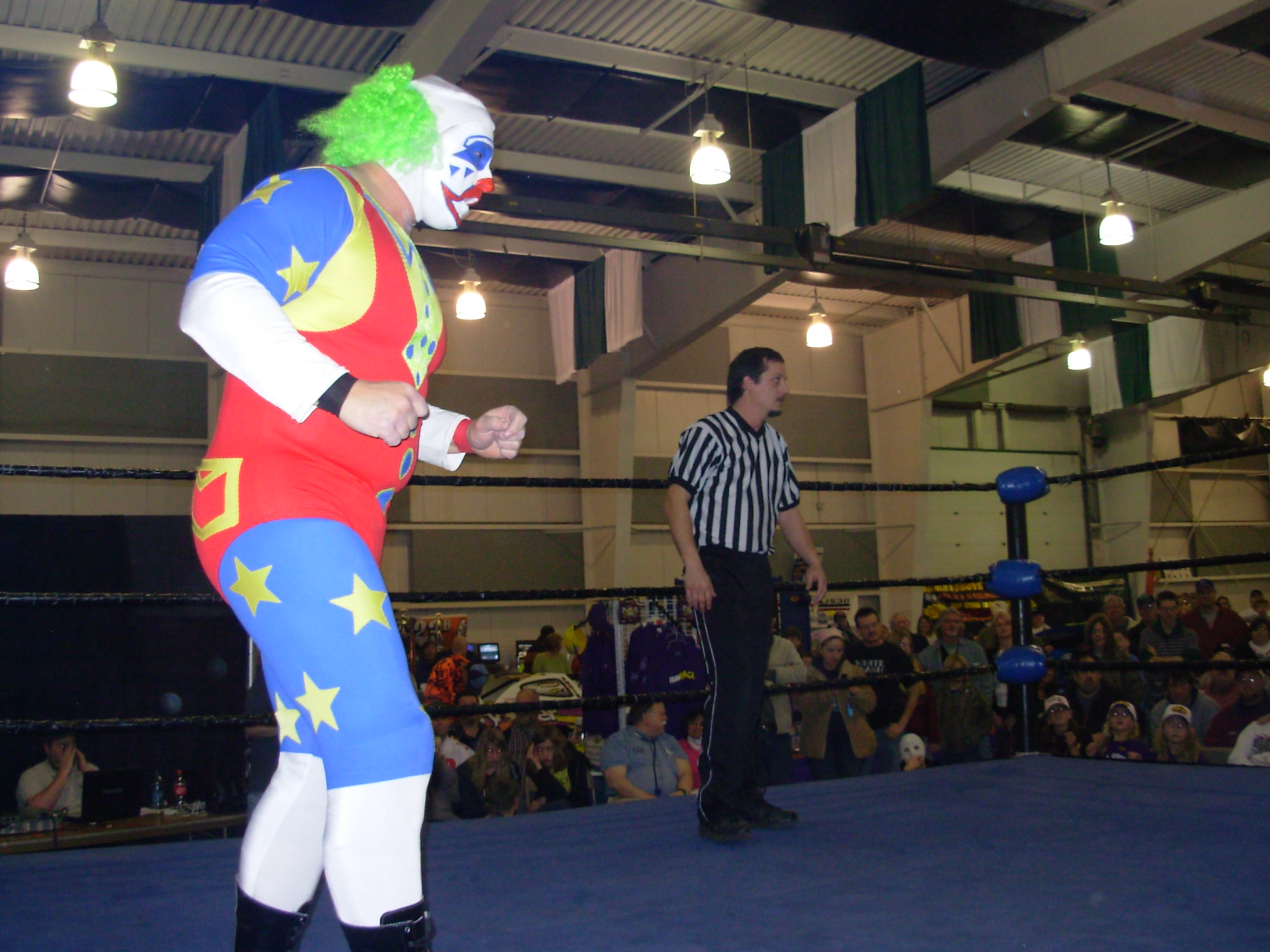 Doink the Clown formerly with the WWF graples at Dirt Trackin' 2009
