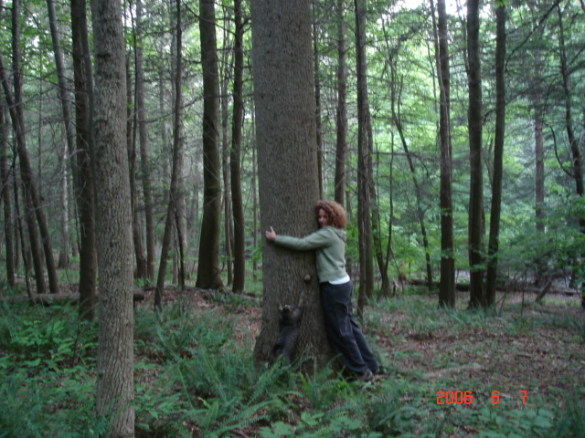 My sister...and her cat...tree huggers!
