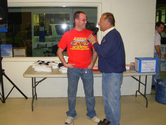 Late Model driver Dave Sokoloski getting interviewed
