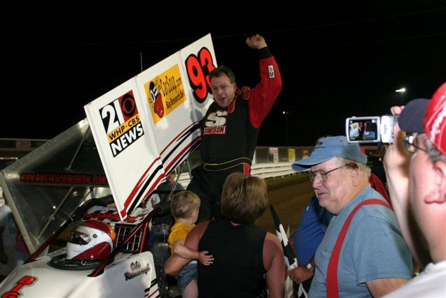 Leo and his boy Jake Raudabaugh celebrate at Williams Grove in late July 2008
