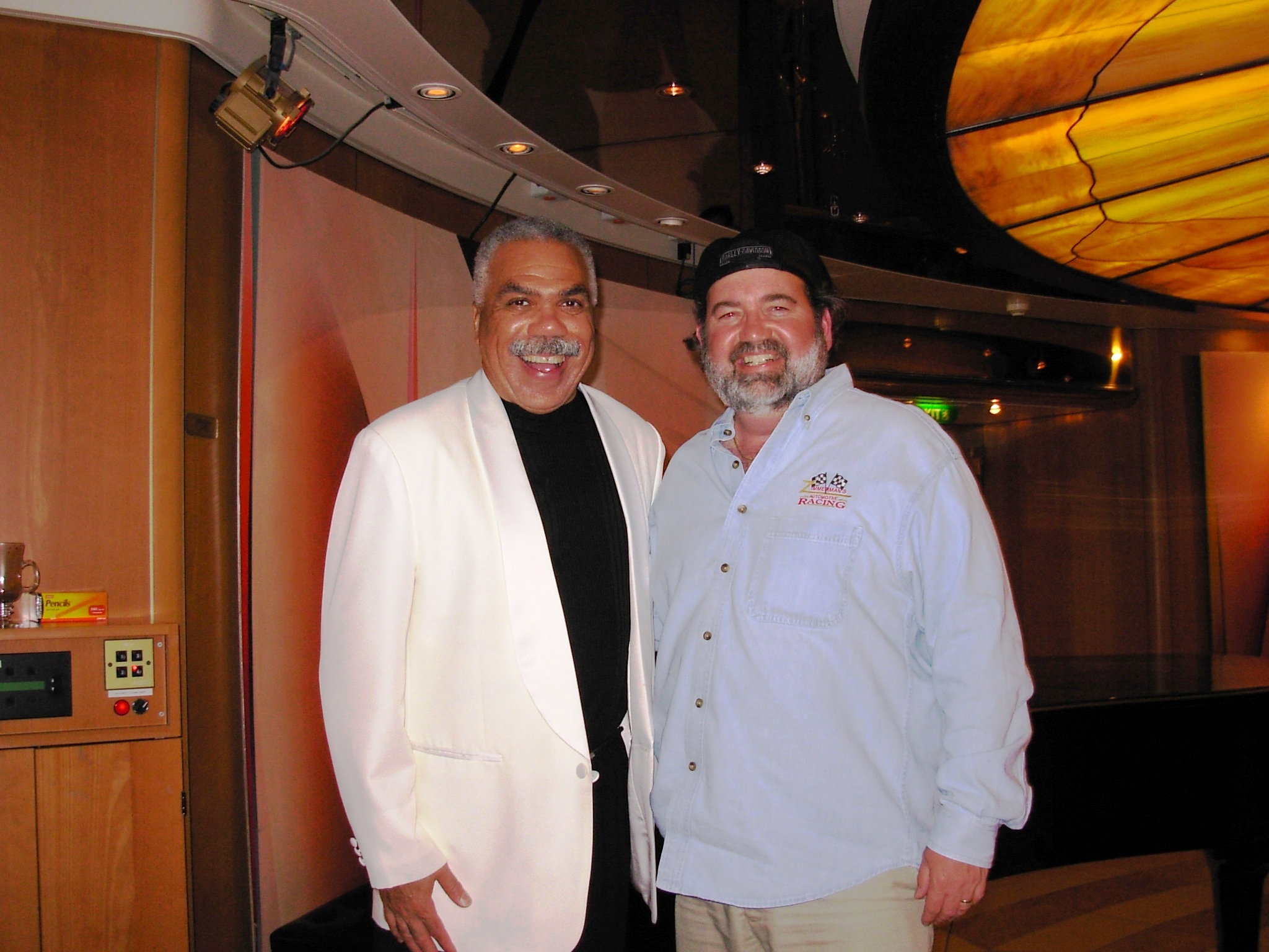 The Wise Guy with pianist Gregg Watson on board the Sun Princess
Gregg currently resides in Amsterdam...and has played with Jose Falissiano, Ike & Tina Turner, and the Tonight Show Band
