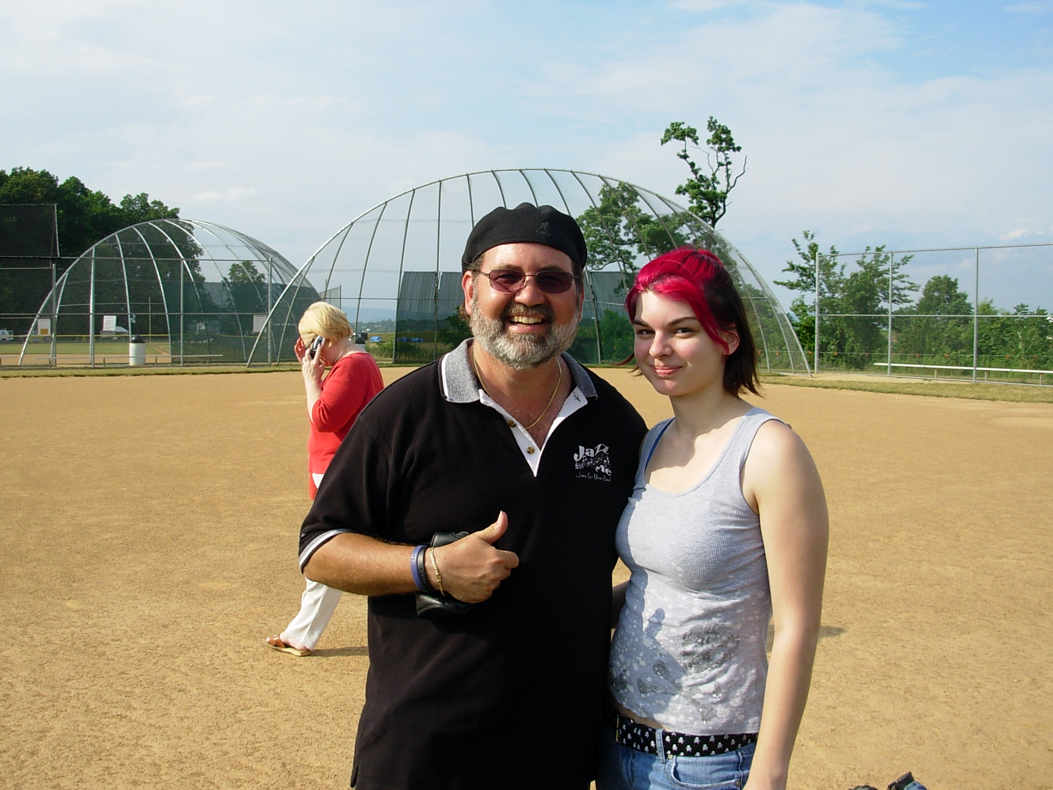 Two bass players at Celebrate America...
Katie Koch bassist for 61 South posing with the Wise Guy
