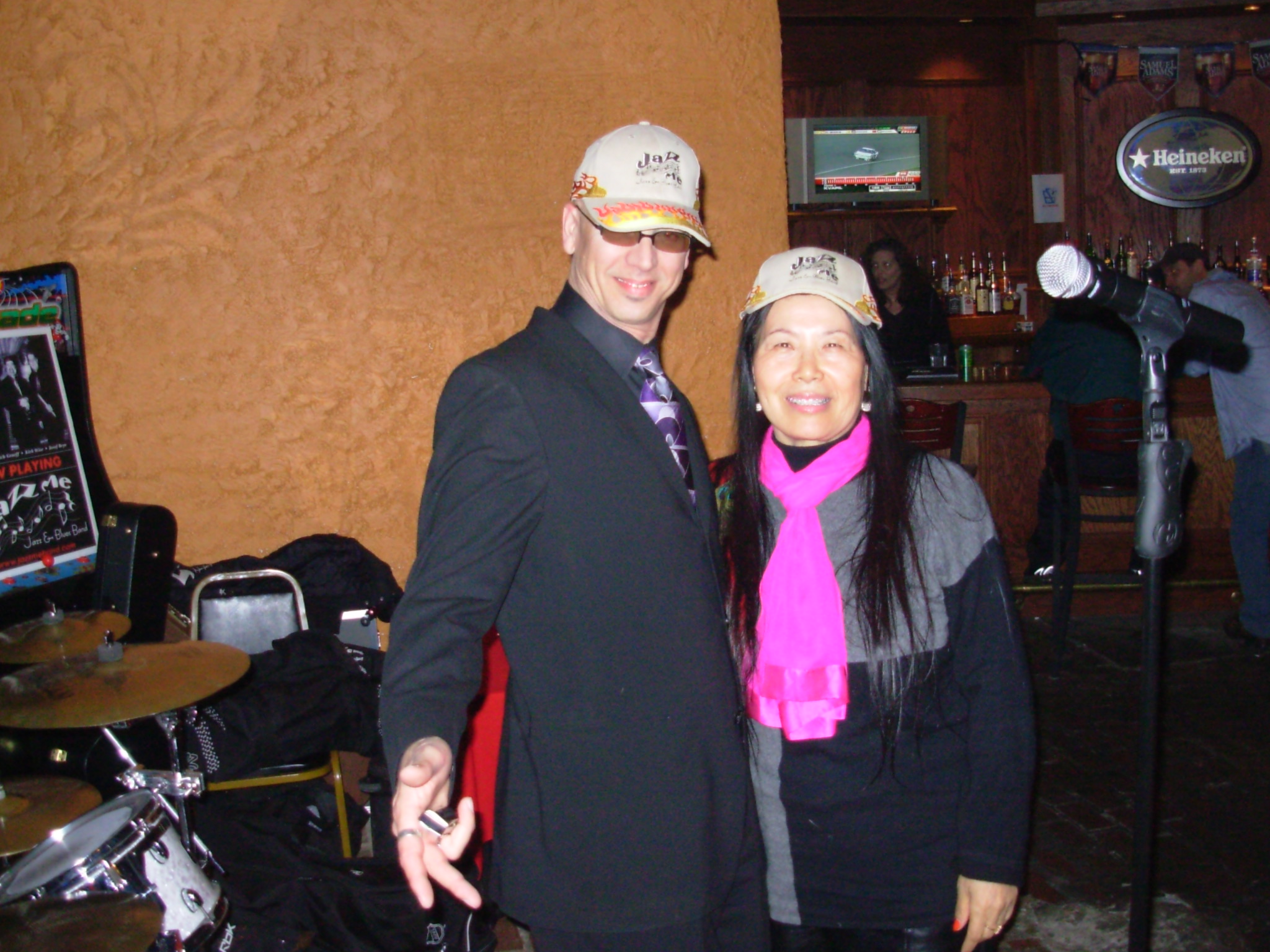 Mitch and Mei Yung modeling our new racing hats

